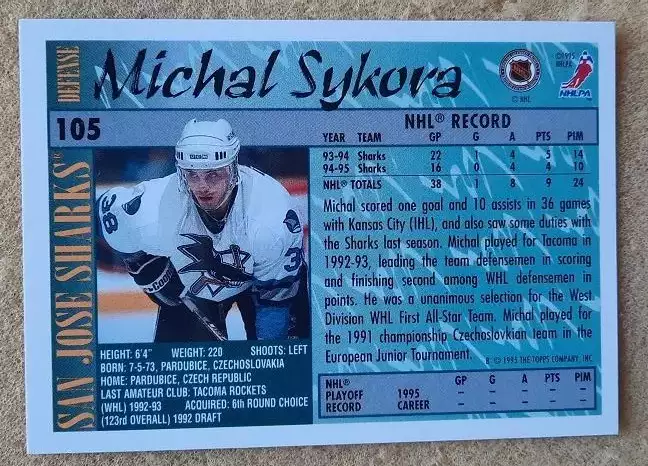 НХЛ Михал Сикора Сан Хосе Шаркс № 105 1