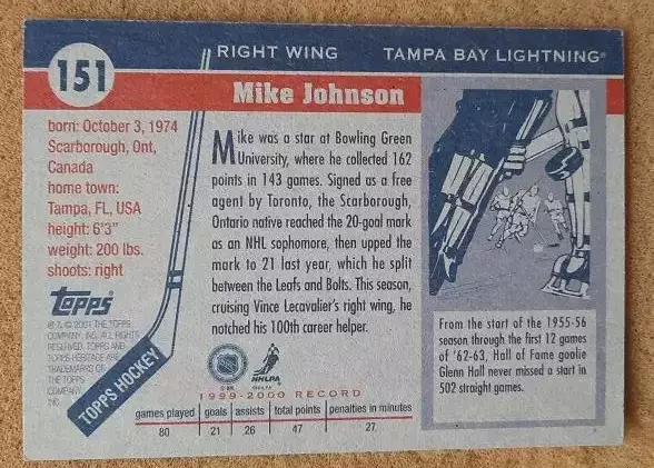 НХЛ Майкл Джонсон Тампа Бэй Лайтнинг № 151 автограф 1