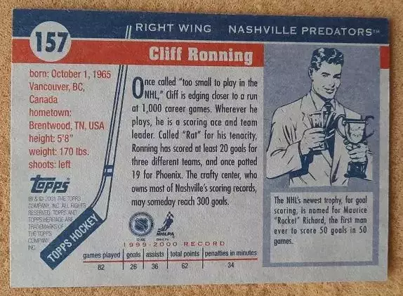 НХЛ Клифф Реннинг Нэшвилл Предаторз № 157 автограф 1