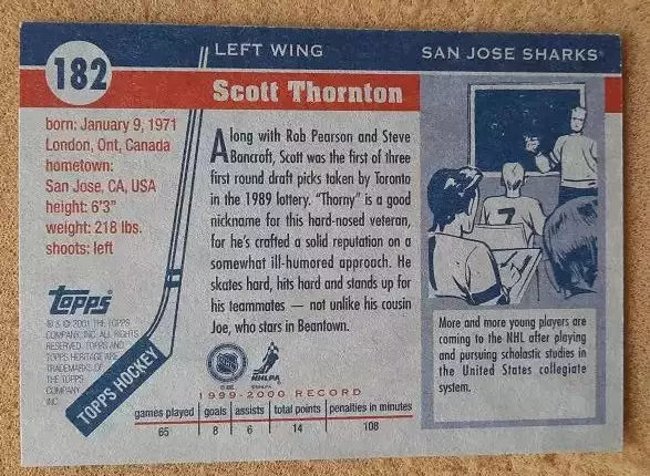 НХЛ Скотт Торнтон Сан-Хосе Шаркс № 182 автограф 1