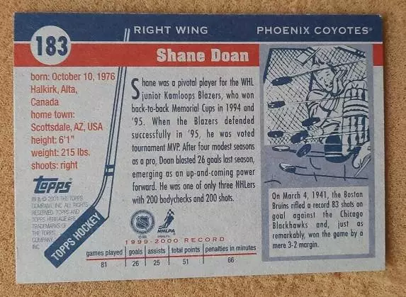 НХЛ Шейн Доан Финикс Койотис № 183 автограф 1