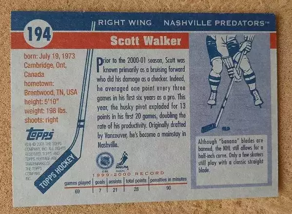 НХЛ Скотт Уокер Нэшвилл Предаторз № 194 автограф 1