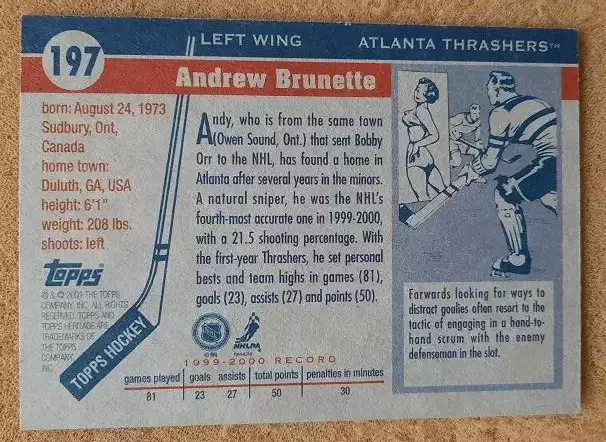 НХЛ Эндрю Брюнетт Атланта Трэйшерз № 197 автограф 1