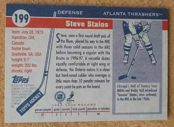 НХЛ Стив Стэйос Атланта Трэйшерз № 199 автограф 1