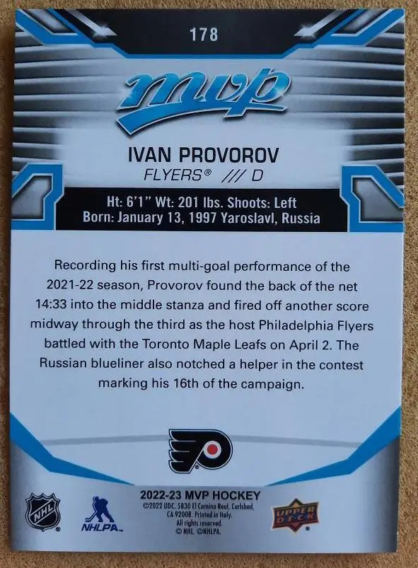 НХЛ Иван Проворов Филадельфия Флайерз Ярославль № 178 1