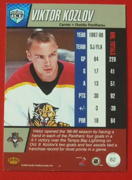 НХЛ Виктор Козлов Флорида Пантерз Тольятти Динамо Москва Уфа Ярославль №82 1