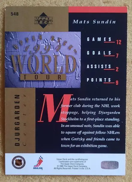 НХЛ Матс Сундин Торонто Мэйпл Лифс № 548 1