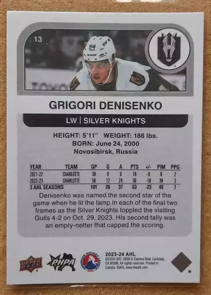 НХЛ Григорий Денисенко Хендерсон Силвер Найтс Ярославль Тольятти № 13 1