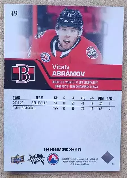 НХЛ Виталий Абрамов Бельвилль Сенаторз Белые медведи Челябинск № 49 1
