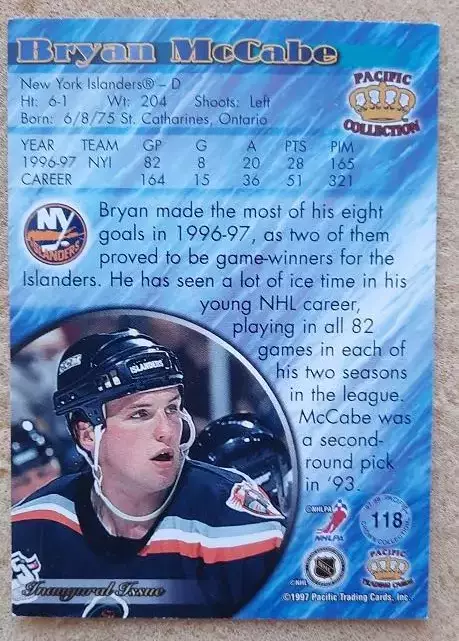 НХЛ Брайан Маккейб Нью-Йорк Айлендерс № 118 1