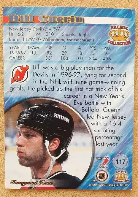 НХЛ Билл Герин Нью-Джерси Дэвилз № 117 сильвер 1
