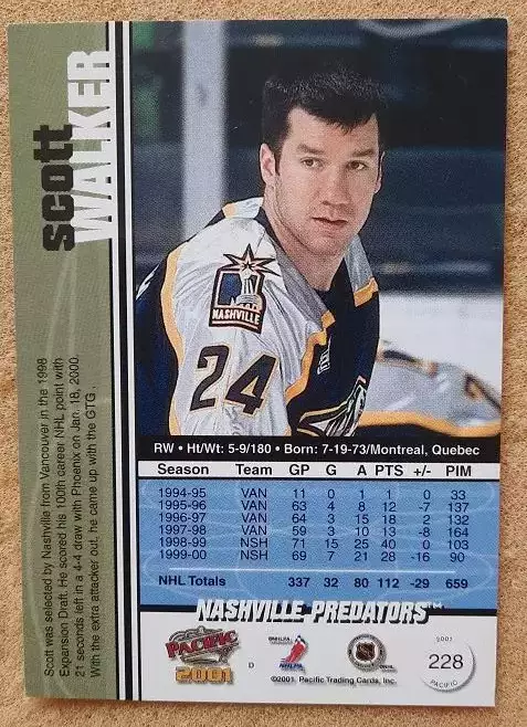 НХЛ Скотт Уокер Нэшвилл Предаторз № 228 1