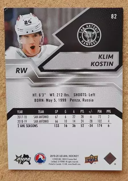 НХЛ Клим Костин Сан-Антонио Рэмпэйдж Динамо Москва Балашиха МВД № 82 1