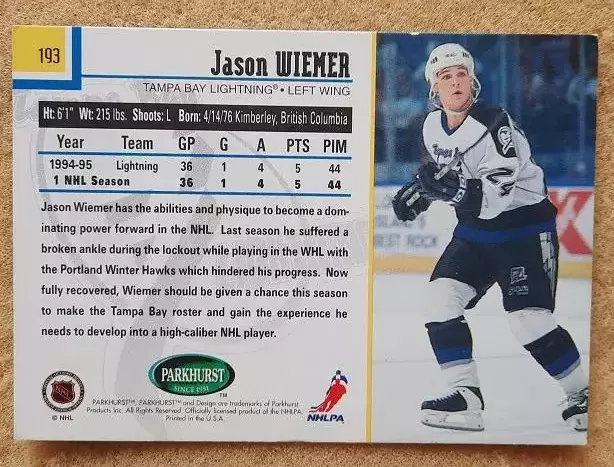 НХЛ Джейсон Вимер Тампа Бэй Лайтнинг № 193 1