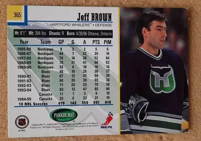 НХЛ Джефф Браун Хартфорд Уэйлерз № 365 1