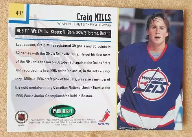 НХЛ Крейг Миллс Виннипег Джетс Локомотив Ярославль № 497 1