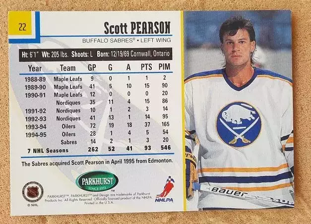 НХЛ Скотт Пирсон Баффало Сейбрз № 22 1
