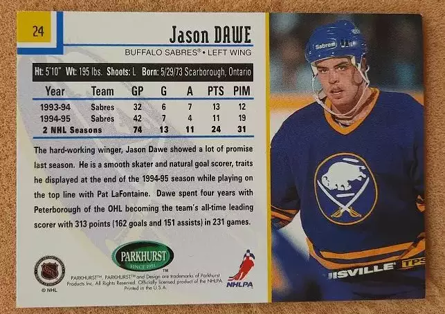 НХЛ Джейсон Дэйв Баффало Сейбрз № 24 1