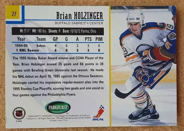 НХЛ Брайан Холцингер Баффало Сейбрз № 27 1