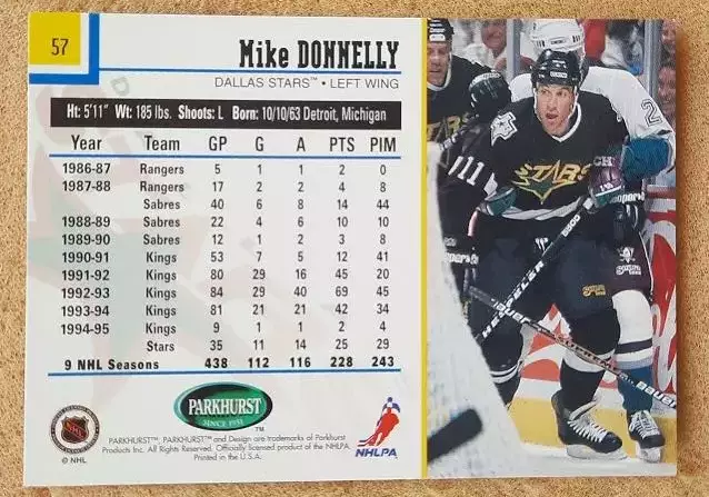 НХЛ Майк Доннелли Даллас Старз № 57 1
