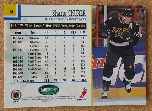 НХЛ Шейн Чурла Даллас Старз № 61 1