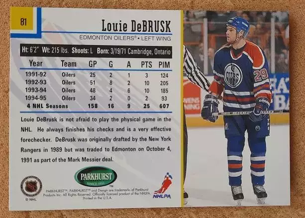 НХЛ Луи Дебраск Эдмонтон Ойлерз № 81 1