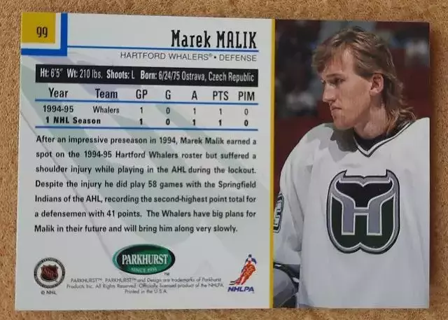 НХЛ Марек Малик Хартфорд Уэйлерс № 99 1
