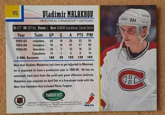НХЛ Владимир Малахов Монреаль Канадиенс Спартак ЦСКА Москва № 115 1