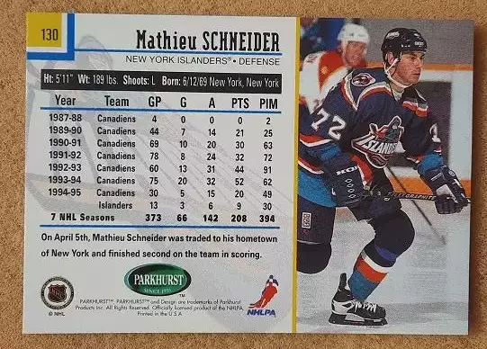 НХЛ Мэтью Шнайдер Нью-Йорк Айлендерс № 130 1