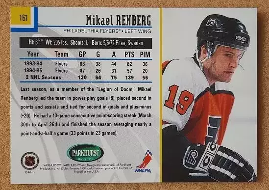 НХЛ Микаэль Ренберг Филадельфия Флайерз № 161 1
