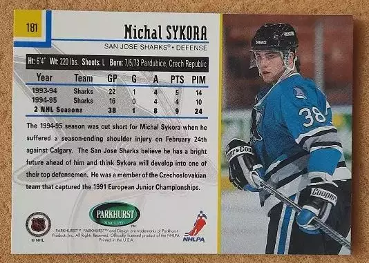 НХЛ Михал Сикора Сан Хосе Шаркс № 181 1