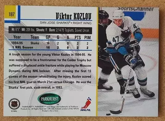 НХЛ Виктор Козлов Сан-Хосе Шаркс Тольятти Динамо Москва Уфа Ярославль № 187 1
