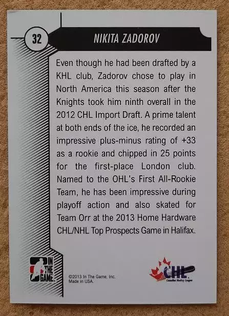 НХЛ Никита Задоров Лондон Найтс Красная Армия № 32 1