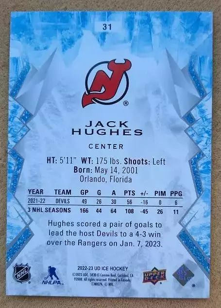 НХЛ Джек Хьюз Нью-Джерси Дэвилз № 31 1