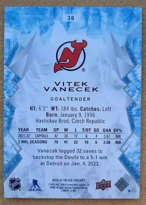 НХЛ Витек Ванечек Нью-Джерси Дэвилз № 38 1
