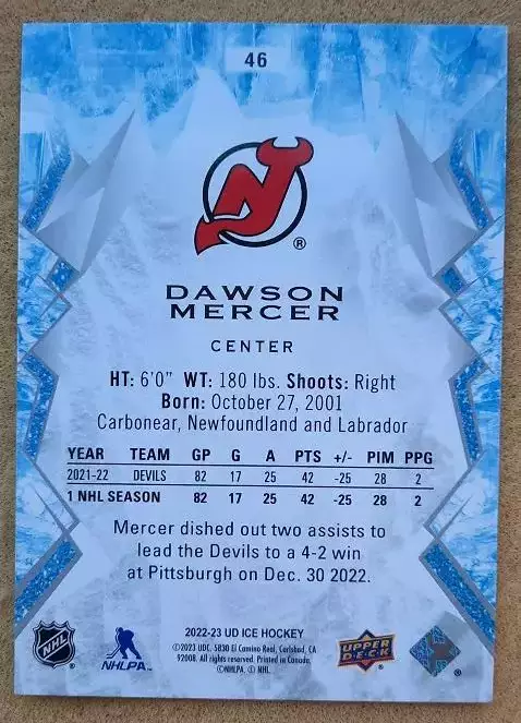 НХЛ Доусон Мерсер Нью-Джерси Дэвилз № 46 1
