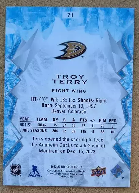НХЛ Трой Терри Анахайм Дакс № 71 1