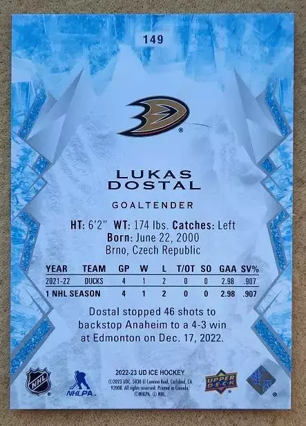 НХЛ Лукаш Достал Анахайм Дакс № 149 1