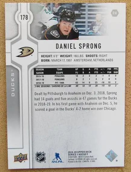 НХЛ Даниэль Спронг Анахайм Дакс ЦСКА Москва № 178 1