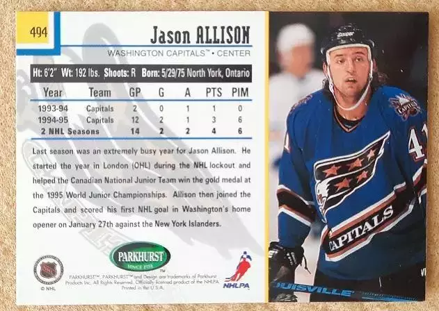 НХЛ Джейсон Аллисон Вашингтон Кэпиталз № 494 1