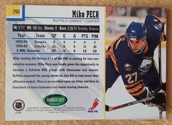 НХЛ Майкл Пека Баффало Сейбрз № 290 1