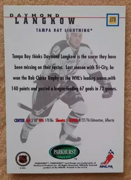 НХЛ Дэймонд Лэнгкоу Тампа Бэй Лайтнинг № 270 1