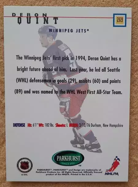 НХЛ Дерон Куинт Виннипег Джетс Нижнекамск Челябинск Спартак ЦСКА № 269 1