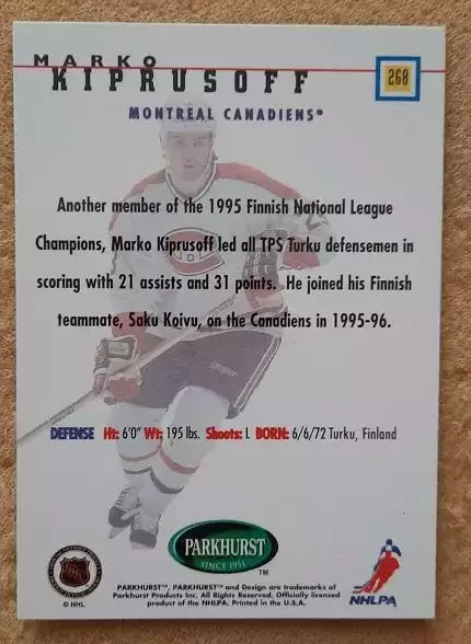 НХЛ Марко Кипрусофф Монреаль Канадиенс № 268 1