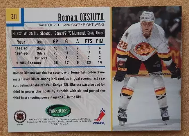 НХЛ Роман Оксюта Ванкувер Кэнакс Химик Воскресенск № 211 1