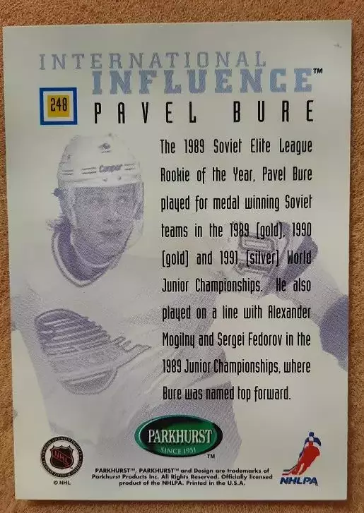 НХЛ Павел Буре Ванкувер Кэнакс ЦСКА Спартак Москва № 248 1