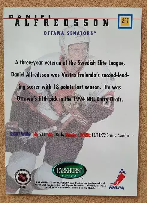 НХЛ Даниэль Альфредссон Оттава Сенаторз № 257 1