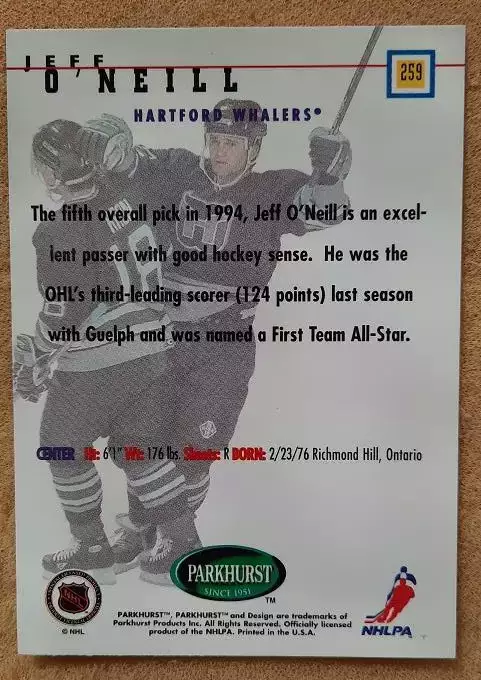 НХЛ Джефф О’Нилл Хартфорд Уэйлерз № 259 1