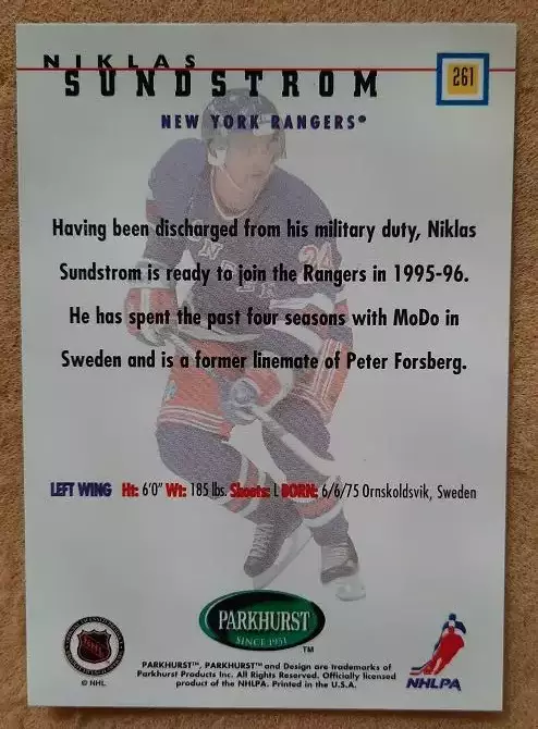 НХЛ Никлас Сандстрем Нью-Йорк Рейнджерс № 261 1