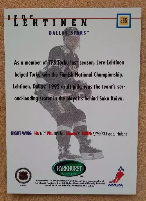 НХЛ Йере Лехтинен Даллас Старз № 265 1